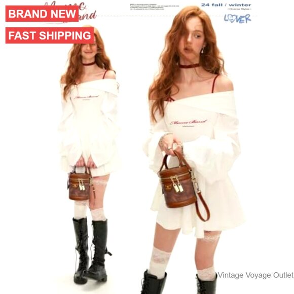 Retro Canvas Bucket Bag Cylinder Purse Shoulder Crossbody Handbag